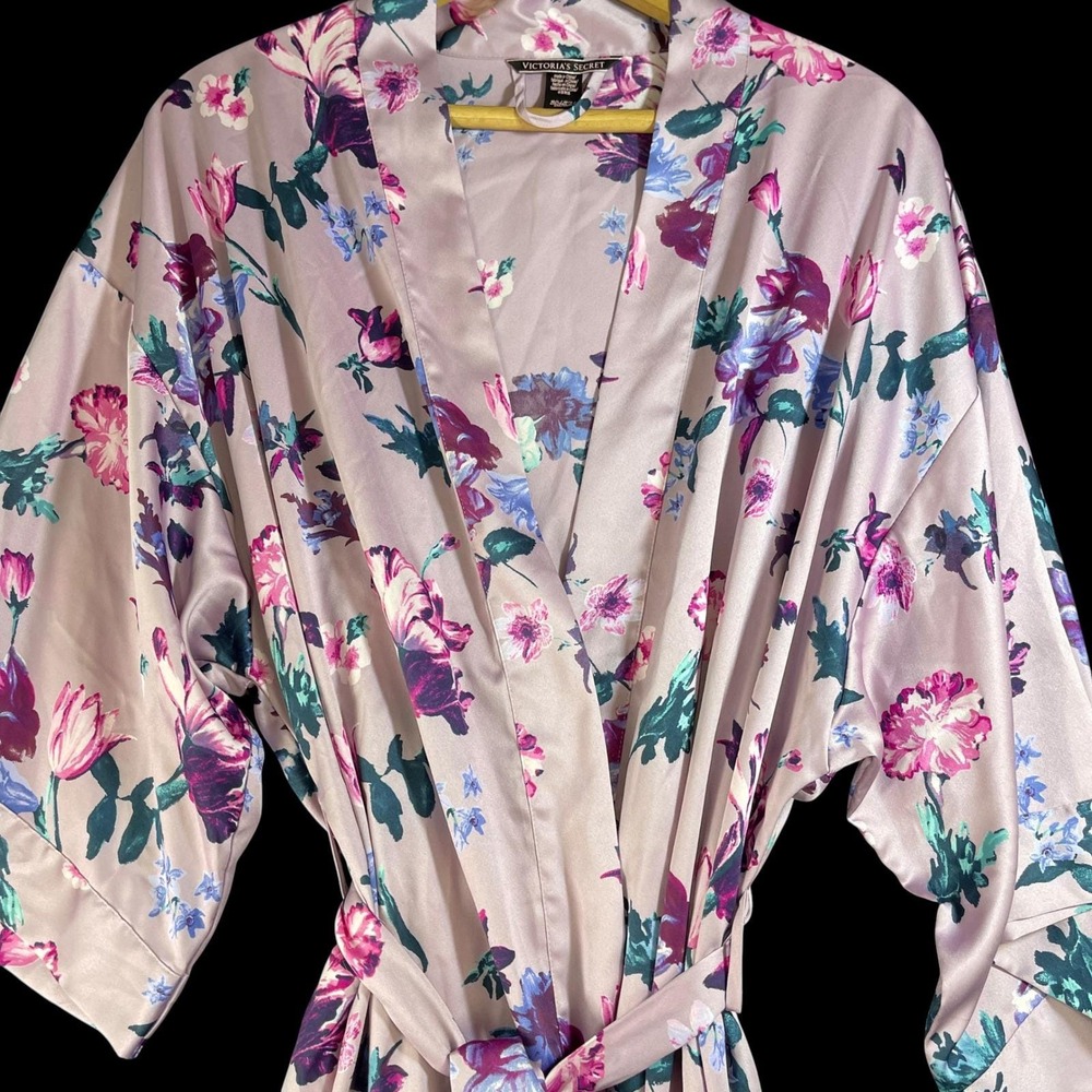Vintage Victoria's Secret Floral Satin Kimono Robe‎ Lavender Pink Y2K M/L 811